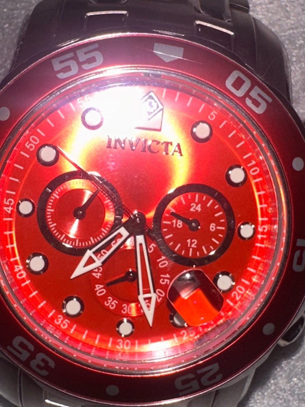 Invicta Red Stainless Steel Chronograph Watch- No Box